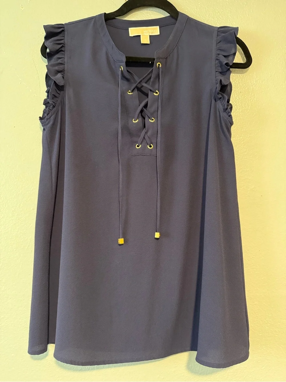 Michael Kors Navy Lace-Up Ruffle Sleeve Camisole Top